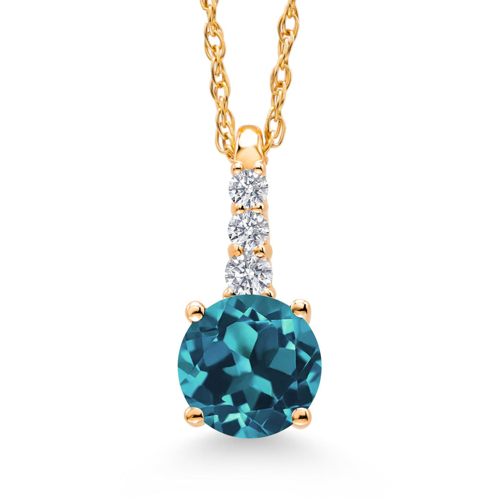 Gem Stone King 10K Yellow Gold Gemstone Birthstone and White Lab Grown Diamond Necklace | Round 5MM Pendant Necklace | Gold Necklace for Women | With 18 Inch Chain