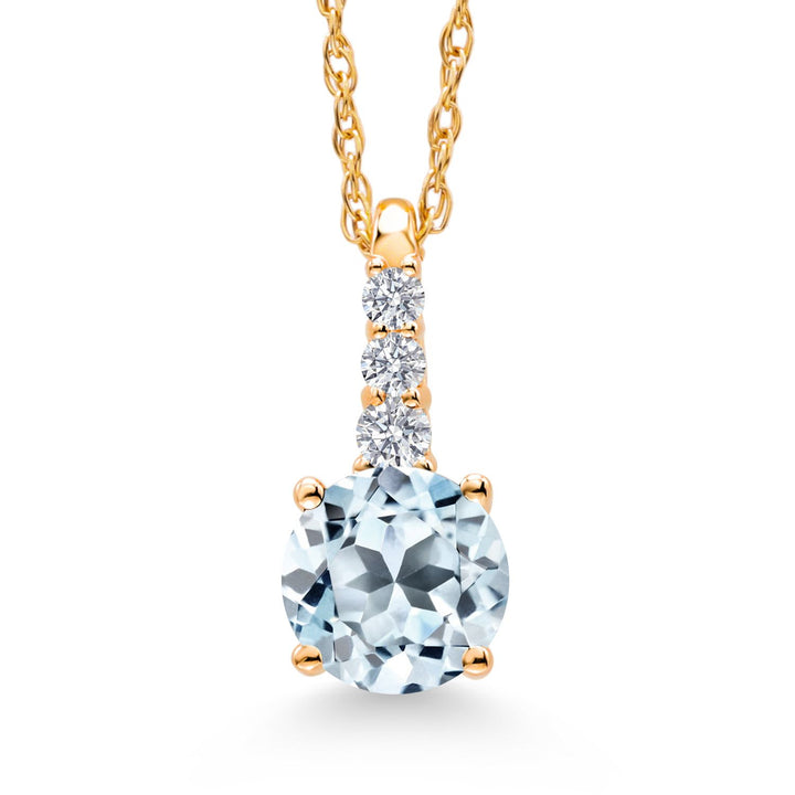 10K Yellow Gold Gemstone Birthstone and White Lab Grown Diamond Necklace | Round 5MM Pendant Necklace | Gold Necklace for Women | With 18 Inch Chain