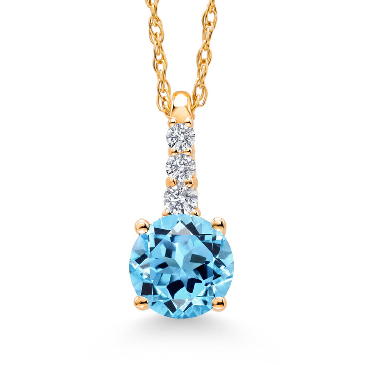 Gem Stone King 10K Yellow Gold Gemstone Birthstone and White Lab Grown Diamond Necklace | Round 5MM Pendant Necklace | Gold Necklace for Women | With 18 Inch Chain