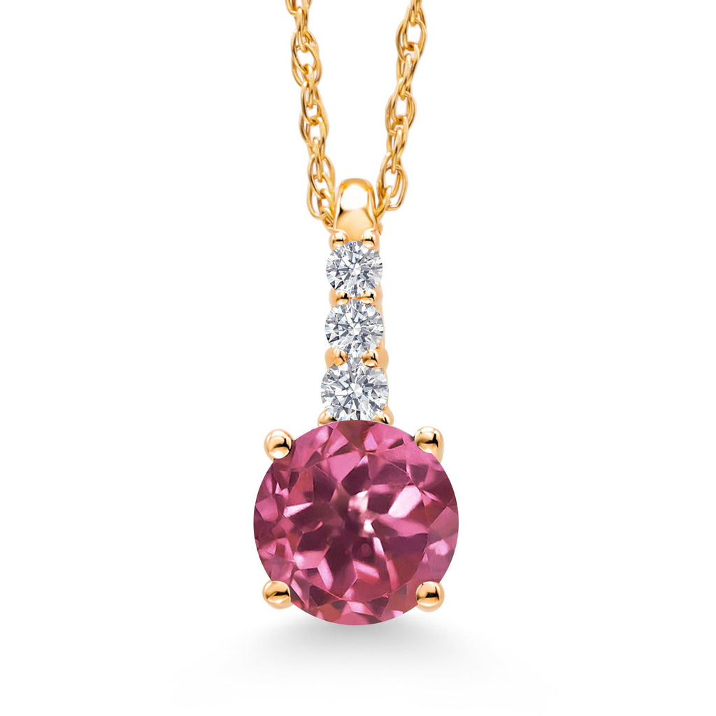 Gem Stone King 10K Yellow Gold Gemstone Birthstone and White Lab Grown Diamond Necklace | Round 5MM Pendant Necklace | Gold Necklace for Women | With 18 Inch Chain