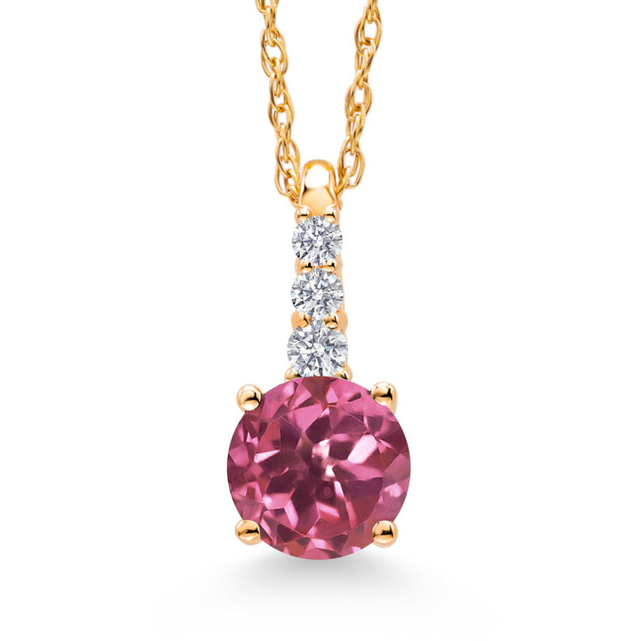 10K Yellow Gold Gemstone Birthstone and White Lab Grown Diamond Necklace | Round 5MM Pendant Necklace | Gold Necklace for Women | With 18 Inch Chain
