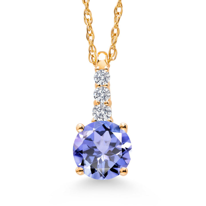 10K Yellow Gold Gemstone Birthstone and White Lab Grown Diamond Necklace | Round 5MM Pendant Necklace | Gold Necklace for Women | With 18 Inch Chain