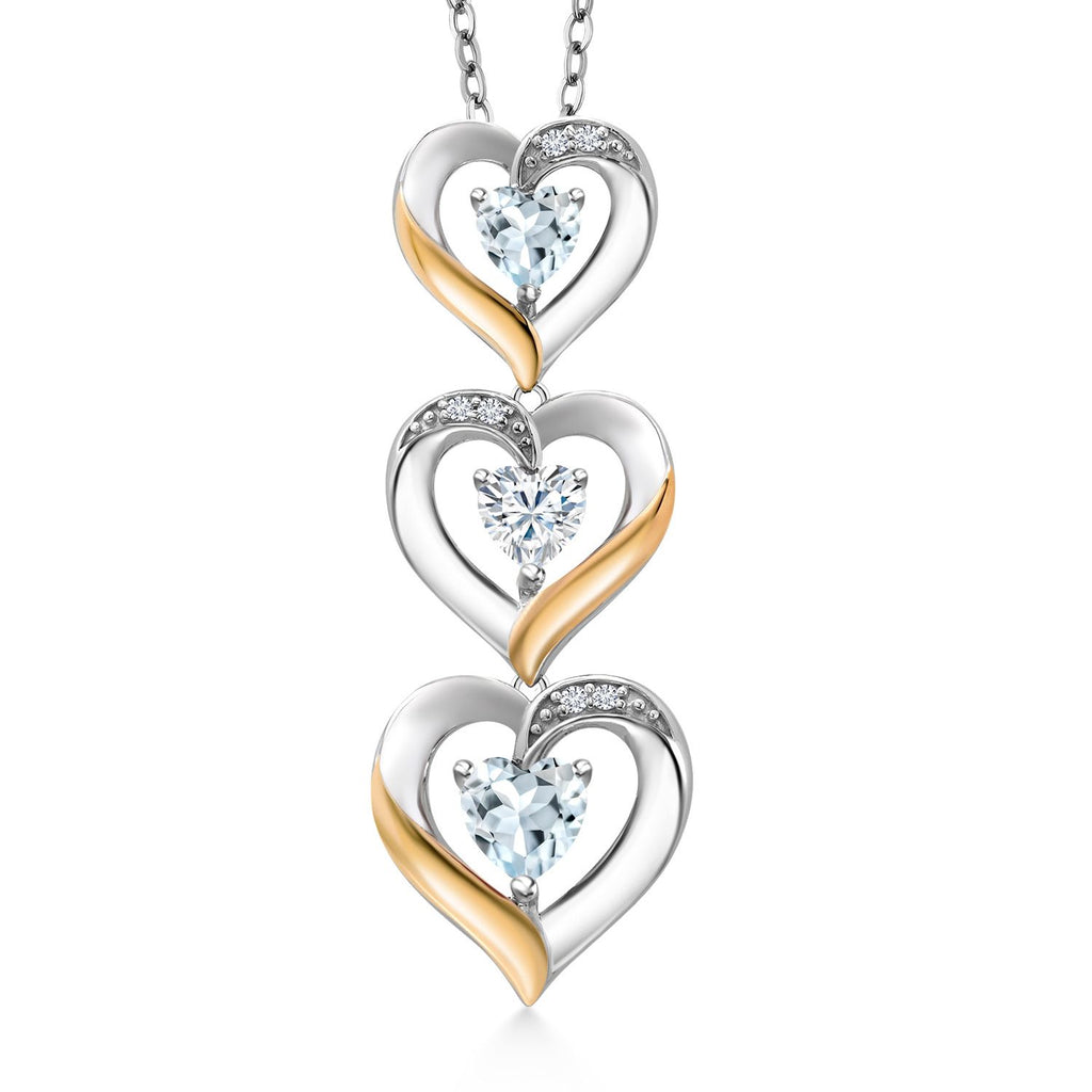 Aquamarine - March_Pendant in 925 Sterling Silver and 10K Yellow Gold