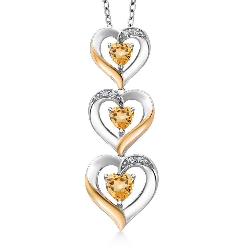 Citrine - November_Pendant in 925 Sterling Silver and 10K Yellow Gold