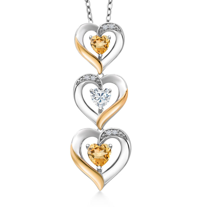 Citrine - November_Pendant in 925 Sterling Silver and 10K Yellow Gold