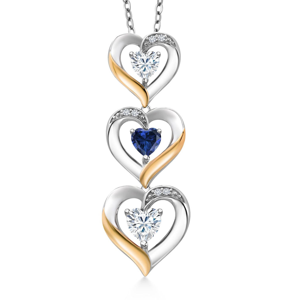 Moissanite and Created Sapphire_Pendant in 925 Sterling Silver and 10K Yellow Gold
