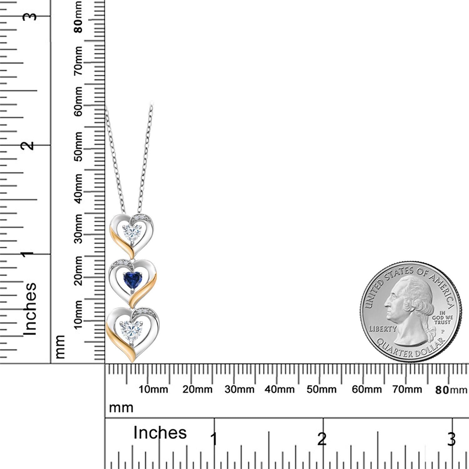 Moissanite and Created Sapphire_Pendant in 925 Sterling Silver and 10K Yellow Gold