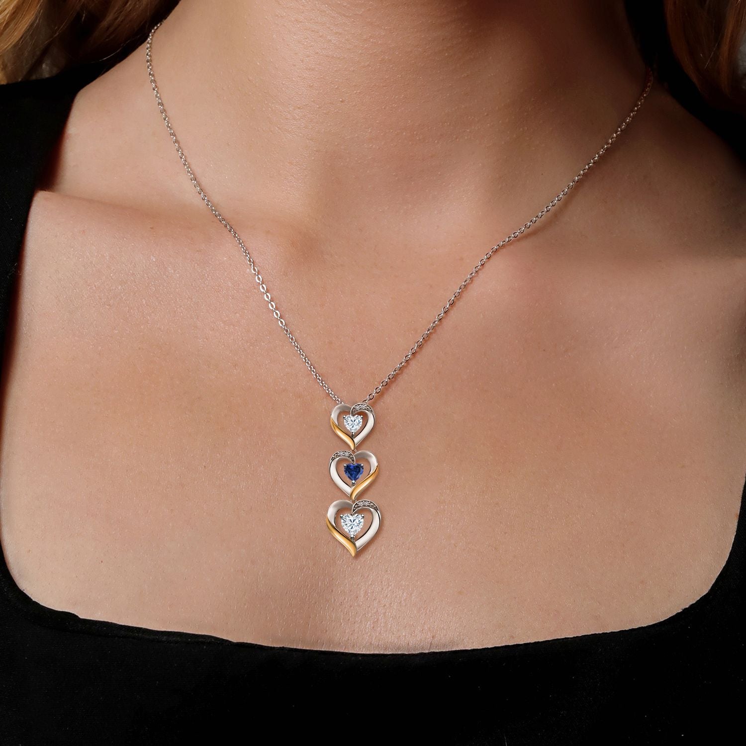 Moissanite and Created Sapphire_Pendant in 925 Sterling Silver and 10K Yellow Gold