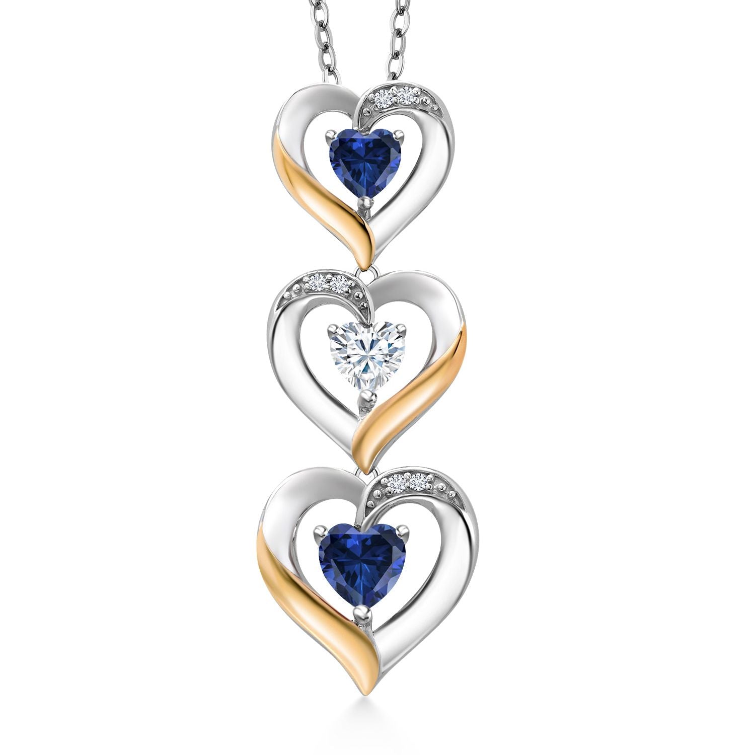 Blue Created Sapphire - September_Pendant in 925 Sterling Silver and 10K Yellow Gold
