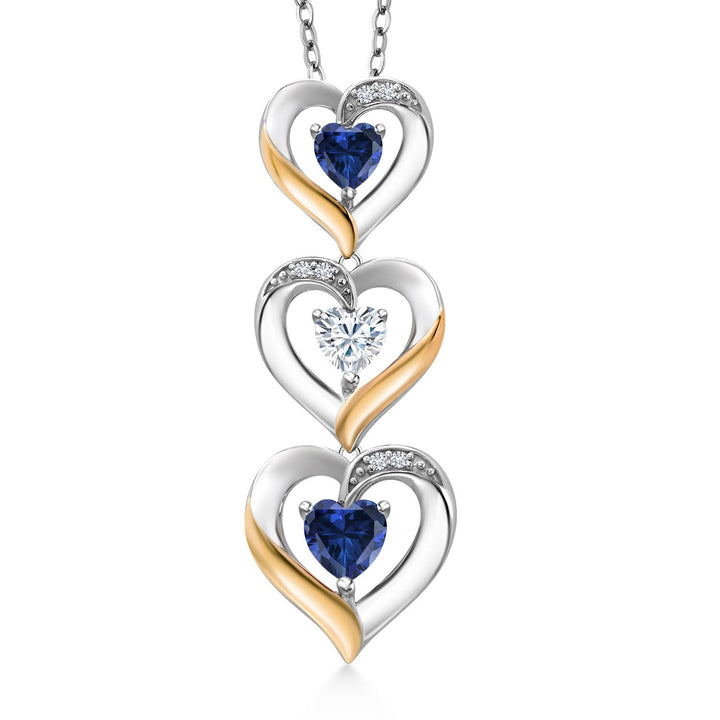 Blue Created Sapphire - September_Pendant in 925 Sterling Silver and 10K Yellow Gold