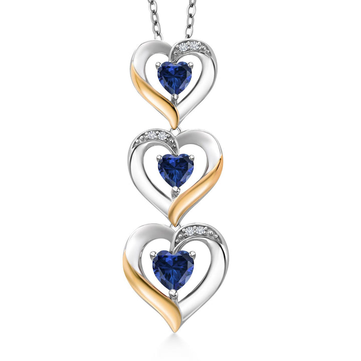 Blue Created Sapphire - September_Pendant in 925 Sterling Silver and 10K Yellow Gold