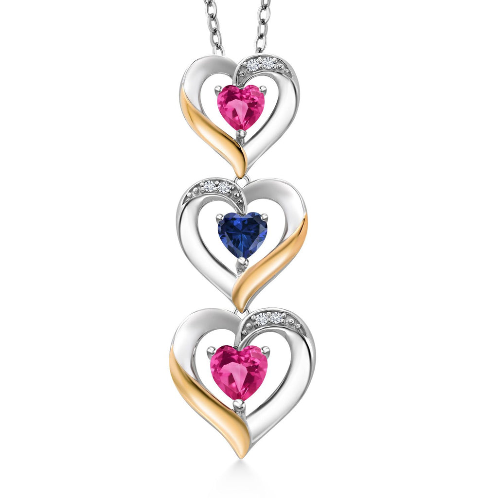 Pink Created Sapphire - September_Pendant in 925 Sterling Silver and 10K Yellow Gold