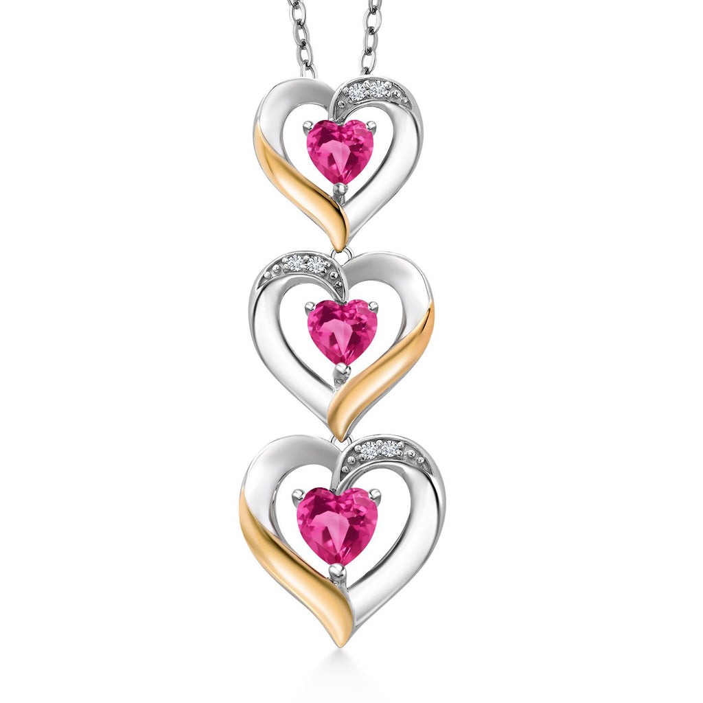 Pink Created Sapphire - September_Pendant in 925 Sterling Silver and 10K Yellow Gold