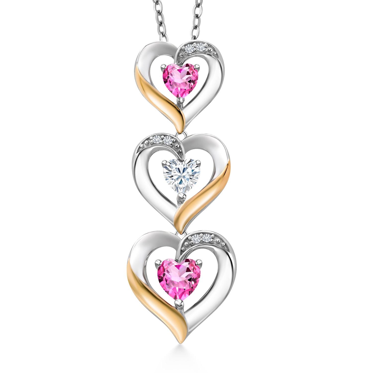 Pink Mystic Topaz_Pendant in 925 Sterling Silver and 10K Yellow Gold