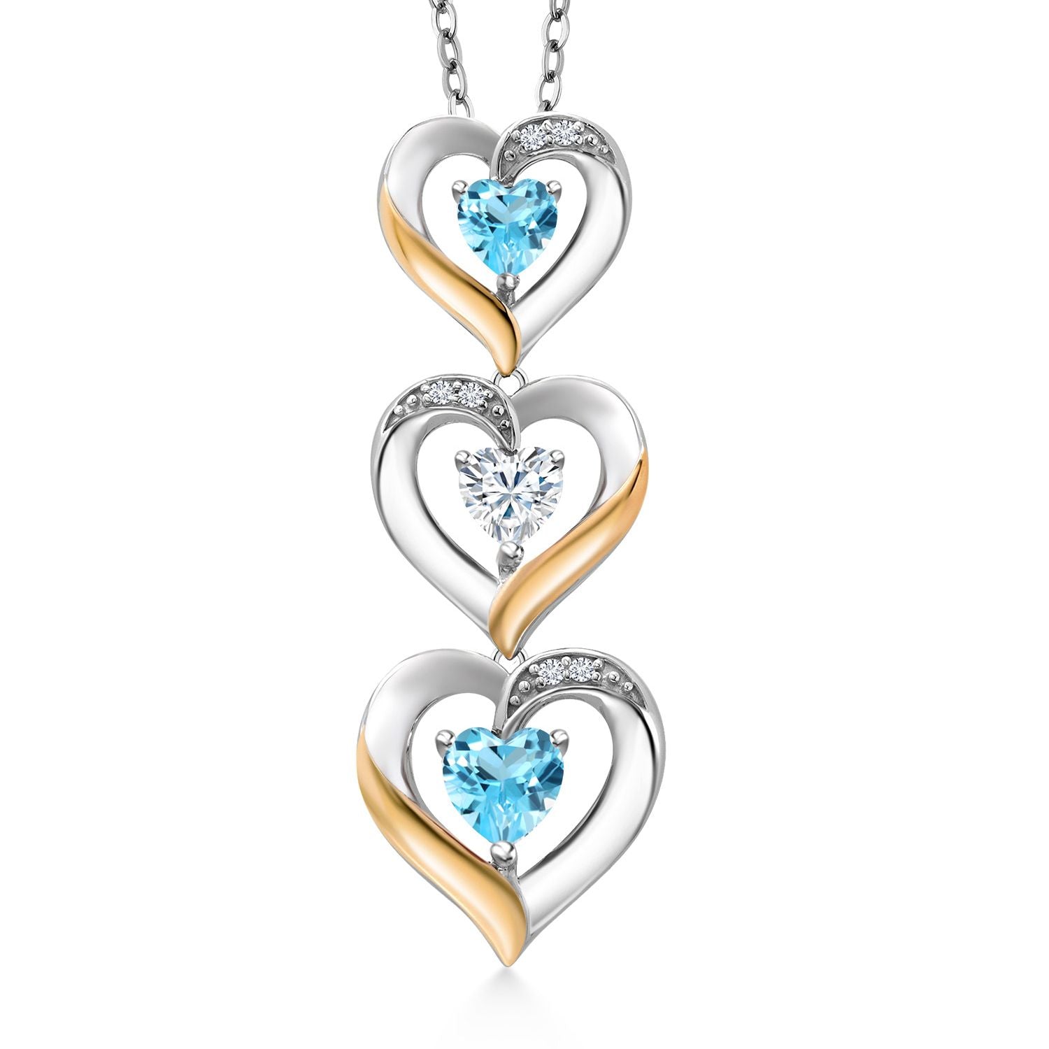 Swiss Blue Topaz - November_Pendant in 925 Sterling Silver and 10K Yellow Gold