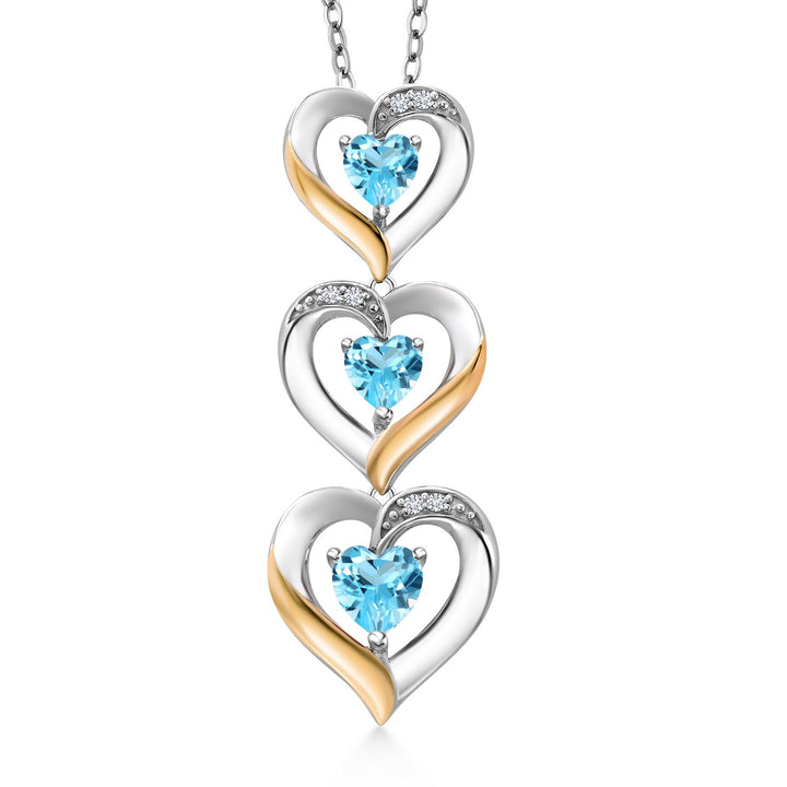 Swiss Blue Topaz - November_Pendant in 925 Sterling Silver and 10K Yellow Gold