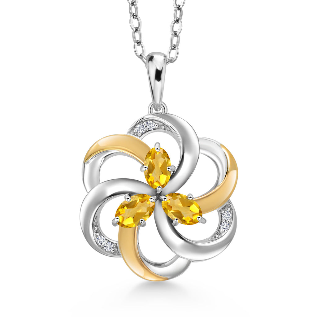 Citrine - November_Pendant in 925 Sterling Silver and 10K Yellow Gold