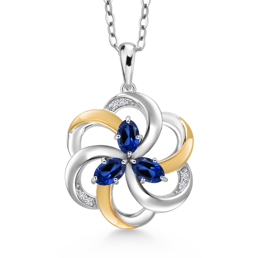 Created Sapphire - September_Pendant in 925 Sterling Silver and 10K Yellow Gold