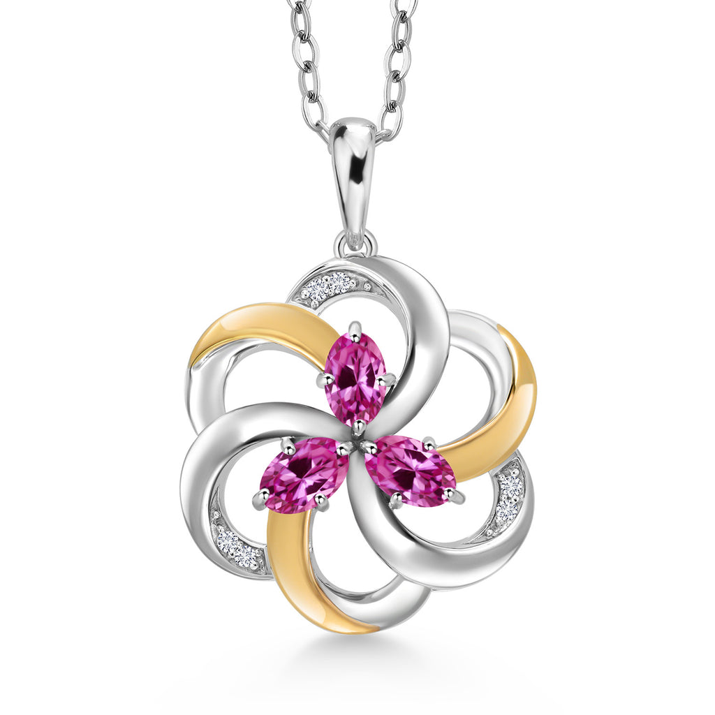 Pink Created Sapphire - September_Pendant in 925 Sterling Silver and 10K Yellow Gold