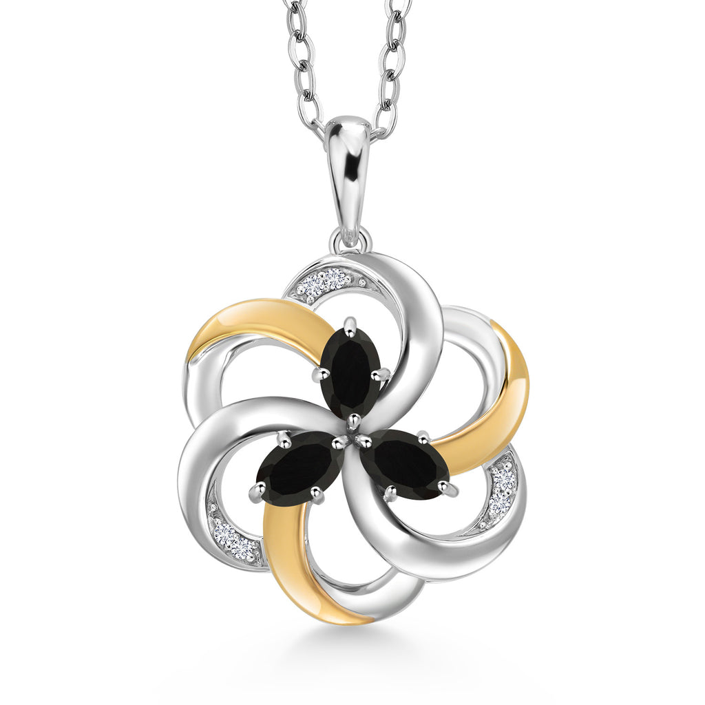 Onyx - December_Pendant in 925 Sterling Silver and 10K Yellow Gold