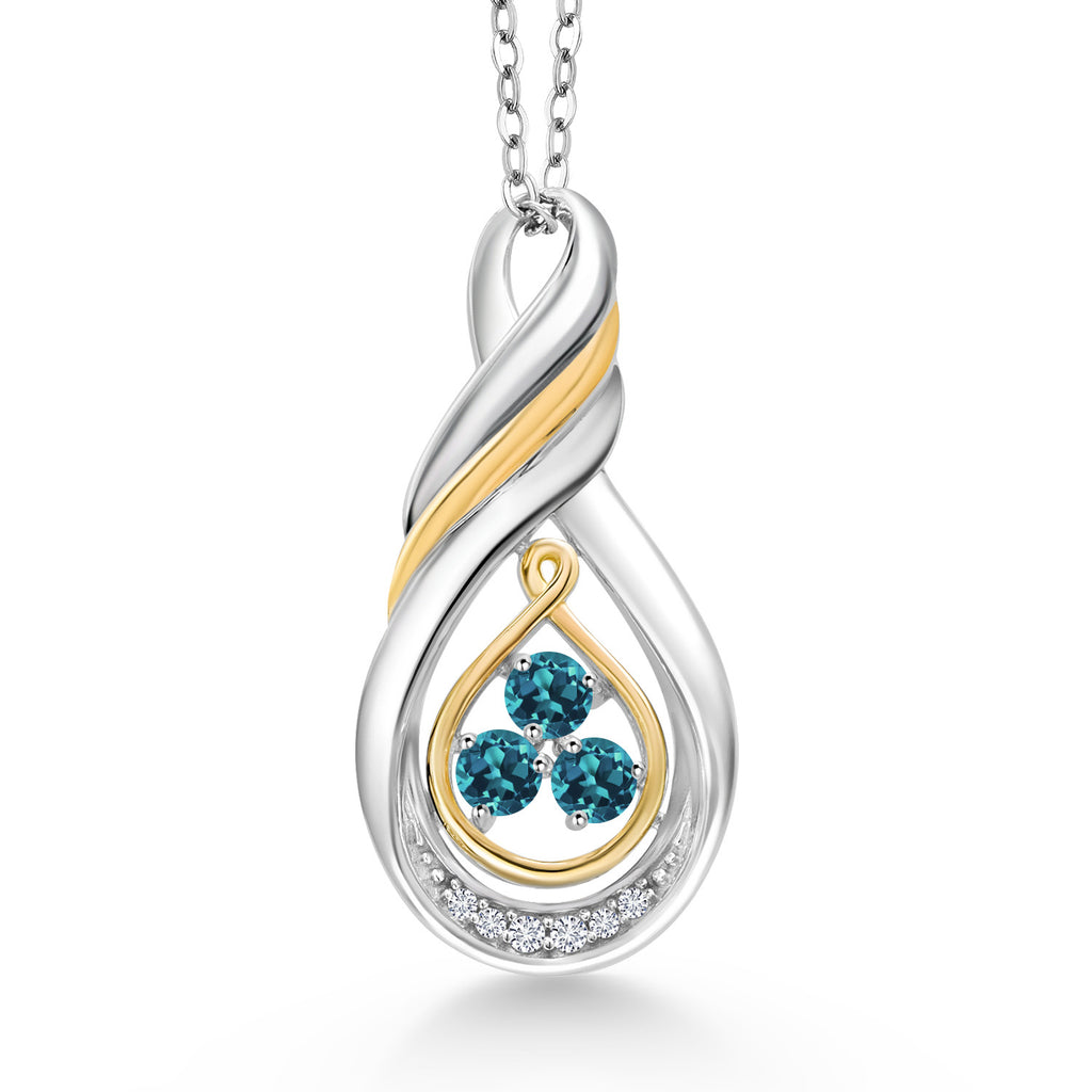 London Blue Topaz - November_Pendant in 925 Sterling Silver and 10K Yellow Gold