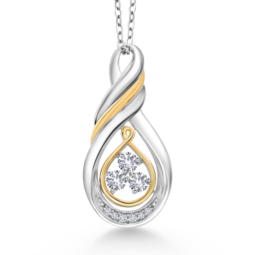 White Created Sapphire - September_Pendant in 925 Sterling Silver and 10K Yellow Gold