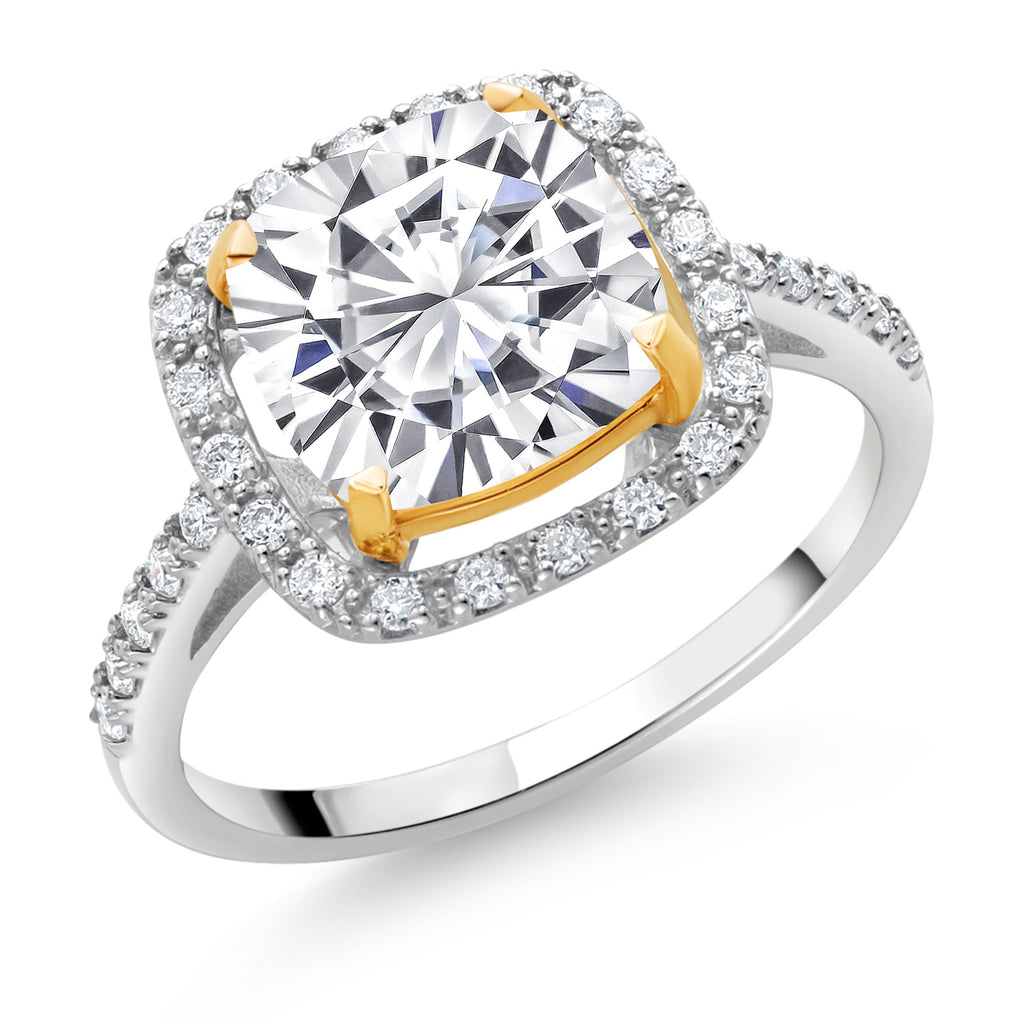 White Moissanite - April_8_Ring in 925 Sterling Silver and 10K Yellow Gold