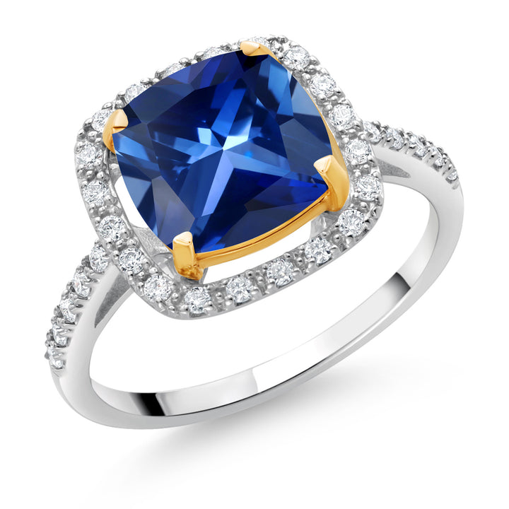 Created Sapphire - September_5_Ring in 925 Sterling Silver and 10K Yellow Gold