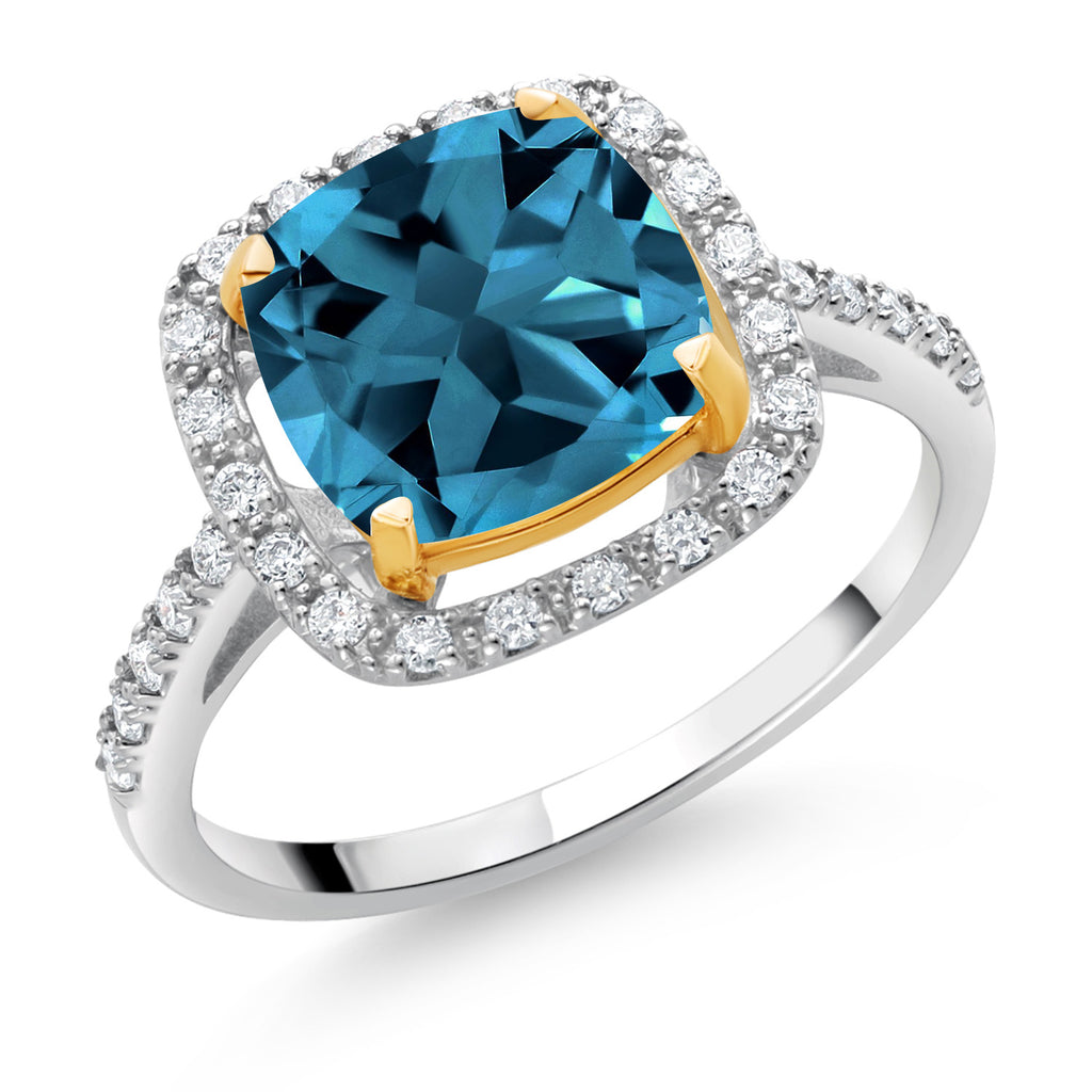 London Blue Topaz - November_7_Ring in 925 Sterling Silver and 10K Yellow Gold