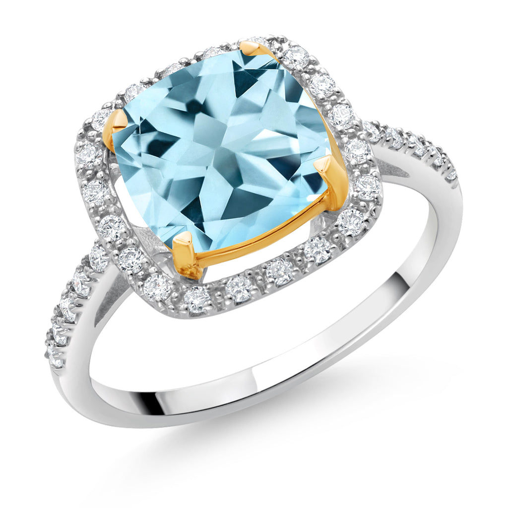 Sky Blue Topaz - November_7_Ring in 925 Sterling Silver and 10K Yellow Gold