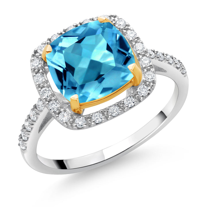 Swiss Blue Topaz - November_5_Ring in 925 Sterling Silver and 10K Yellow Gold
