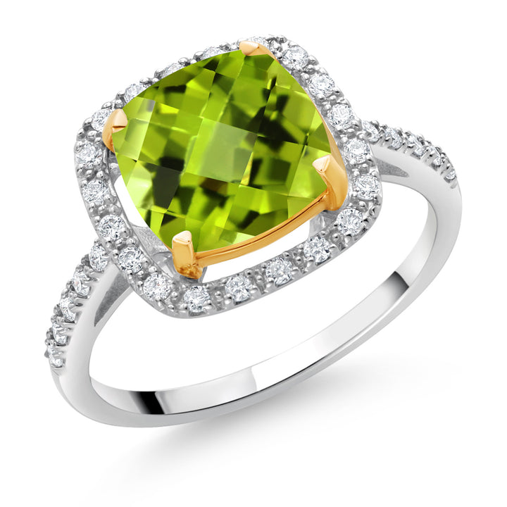 Peridot-Checkerboard - August_5_Ring in 925 Sterling Silver and 10K Yellow Gold