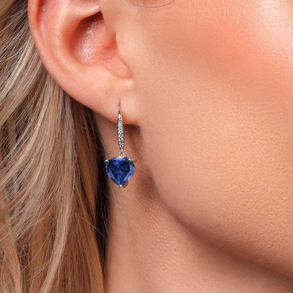 Blue Created Sapphire - September_Earrings in 925 Sterling Silver