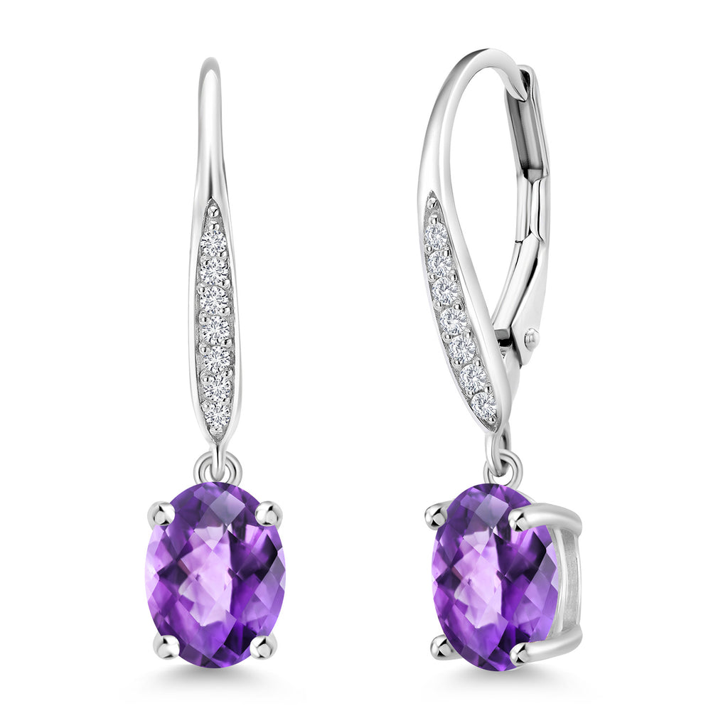 Amethyst-Checkerboard - February_Earrings in 925 Sterling Silver