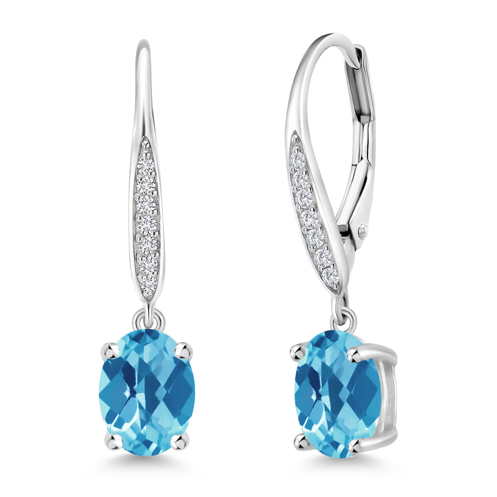 Swiss Blue Topaz-Checkerboard - November_Earrings in 925 Sterling Silver