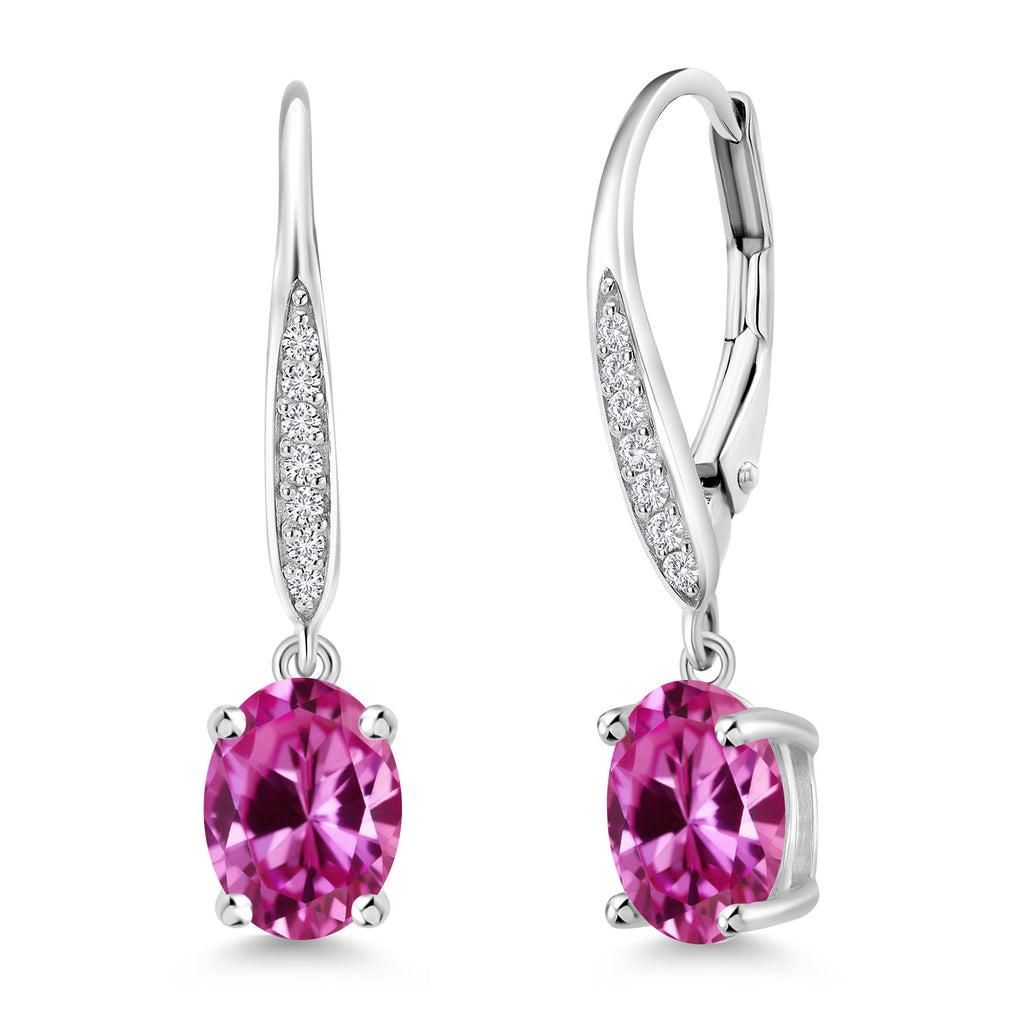 Pink Created Sapphire - September_Earrings in 925 Sterling Silver