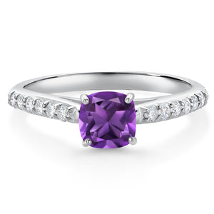 Amethyst and Lab Grown Diamond_5_Ring in 10K White Gold