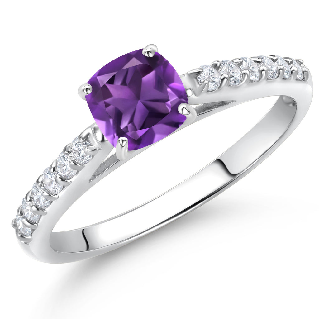 Amethyst and Lab Grown Diamond_5_Ring in 10K White Gold