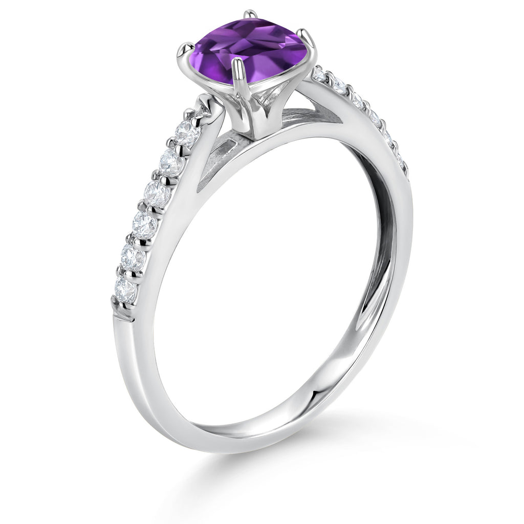 Amethyst and Lab Grown Diamond_5_Ring in 10K White Gold