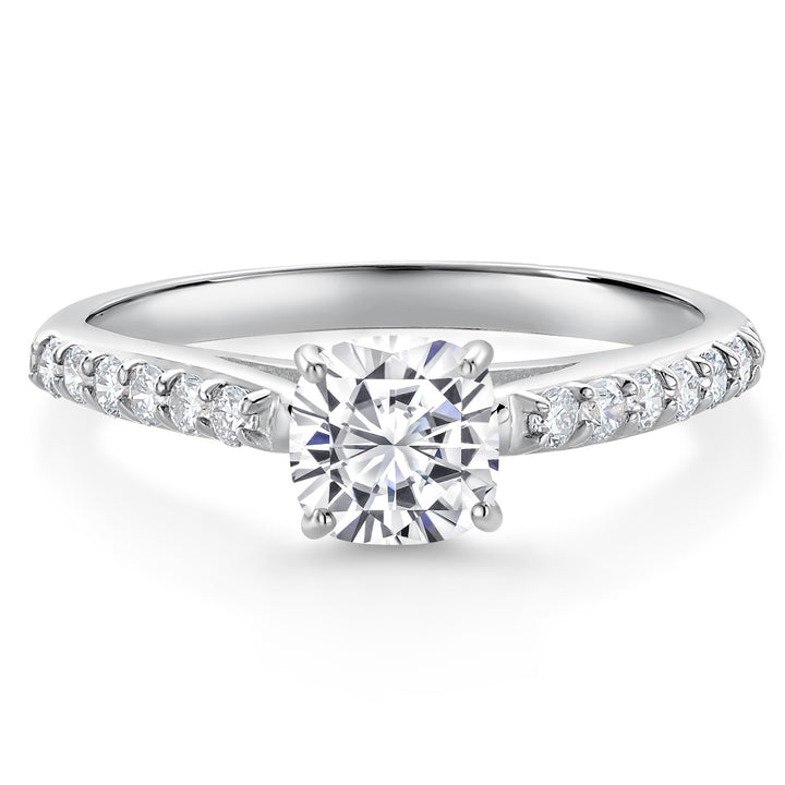 10K White Gold White Moissanite and White Lab Grown Diamond Engagement Ring For Women (0.81 Cttw, Cushion 5MM, Gemstone Birthstone, Available In Size 5, 6, 7, 8, 9)