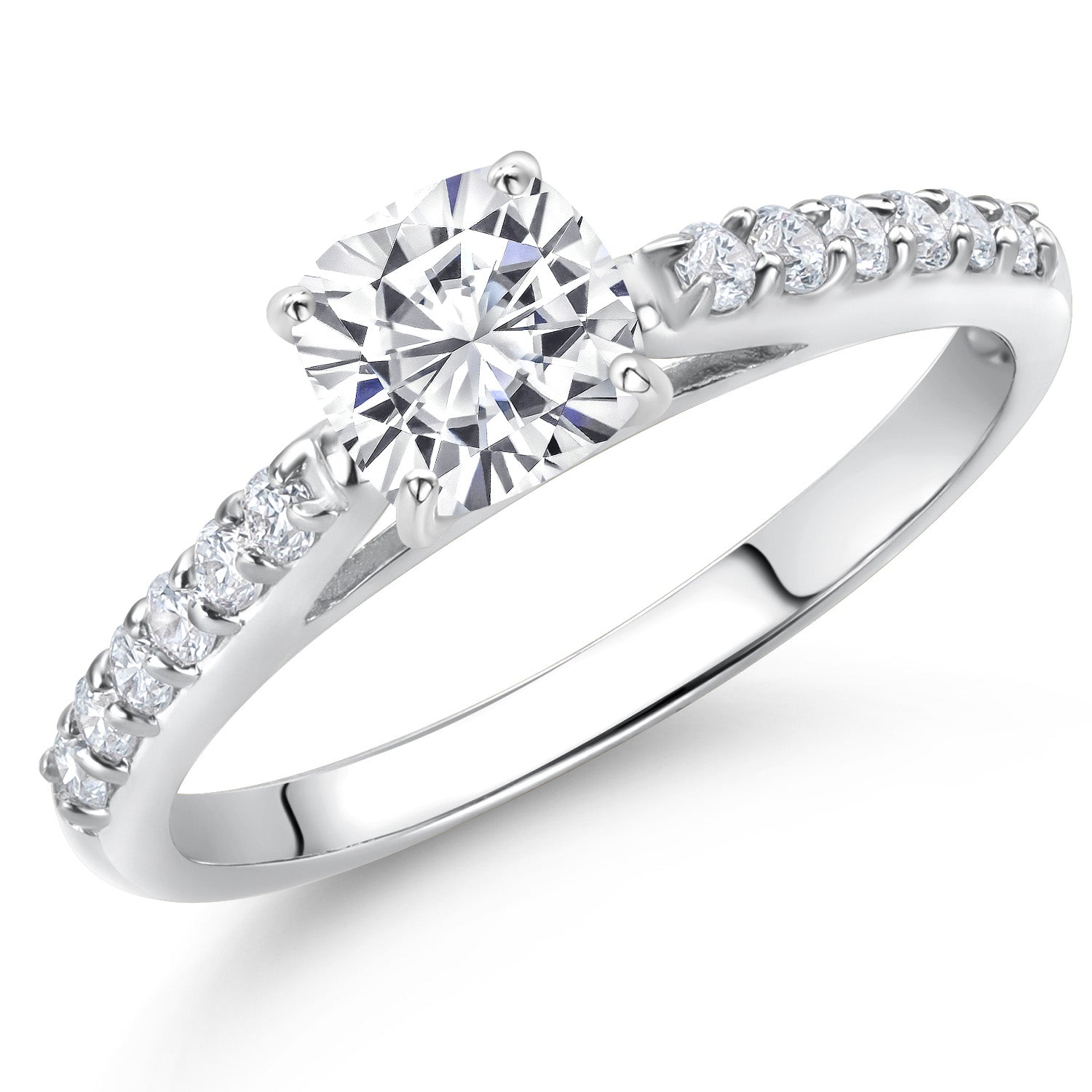 10K White Gold White Moissanite and White Lab Grown Diamond Engagement Ring For Women (0.81 Cttw, Cushion 5MM, Gemstone Birthstone, Available In Size 5, 6, 7, 8, 9)