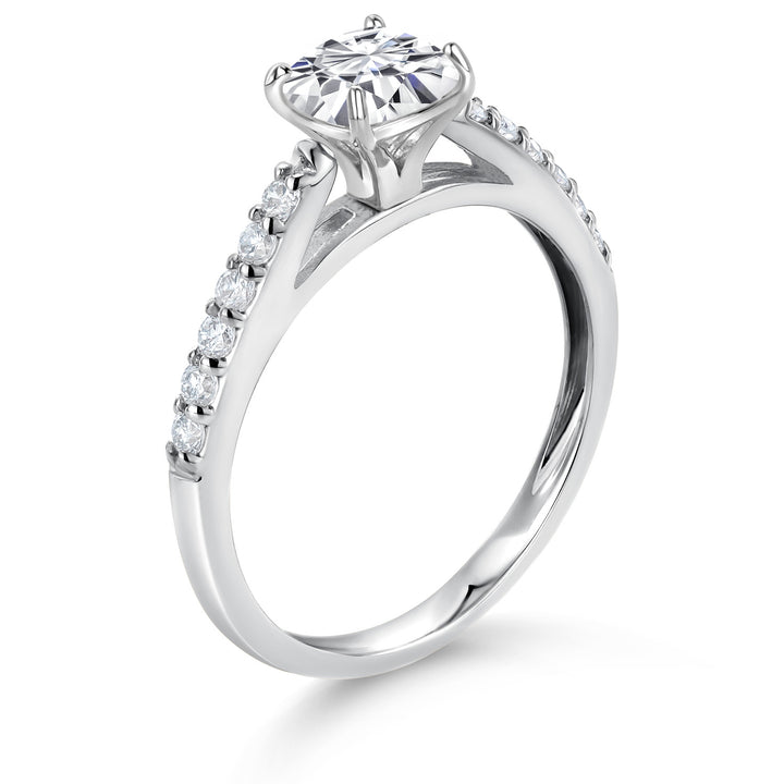 10K White Gold White Moissanite and White Lab Grown Diamond Engagement Ring For Women (0.81 Cttw, Cushion 5MM, Gemstone Birthstone, Available In Size 5, 6, 7, 8, 9)