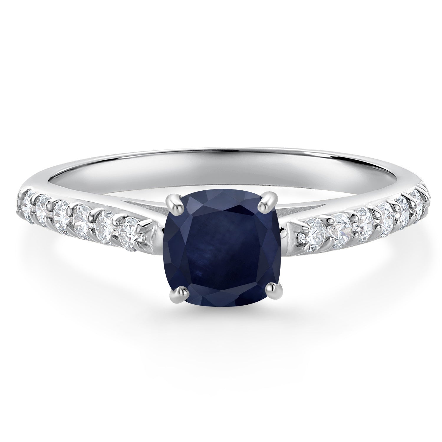 10K White Gold Blue Sapphire and White Lab Grown Diamond Engagement Ring For Women (0.88 Cttw, Cushion 5MM, Gemstone September Birthstone, Available In Size 5, 6, 7, 8, 9)