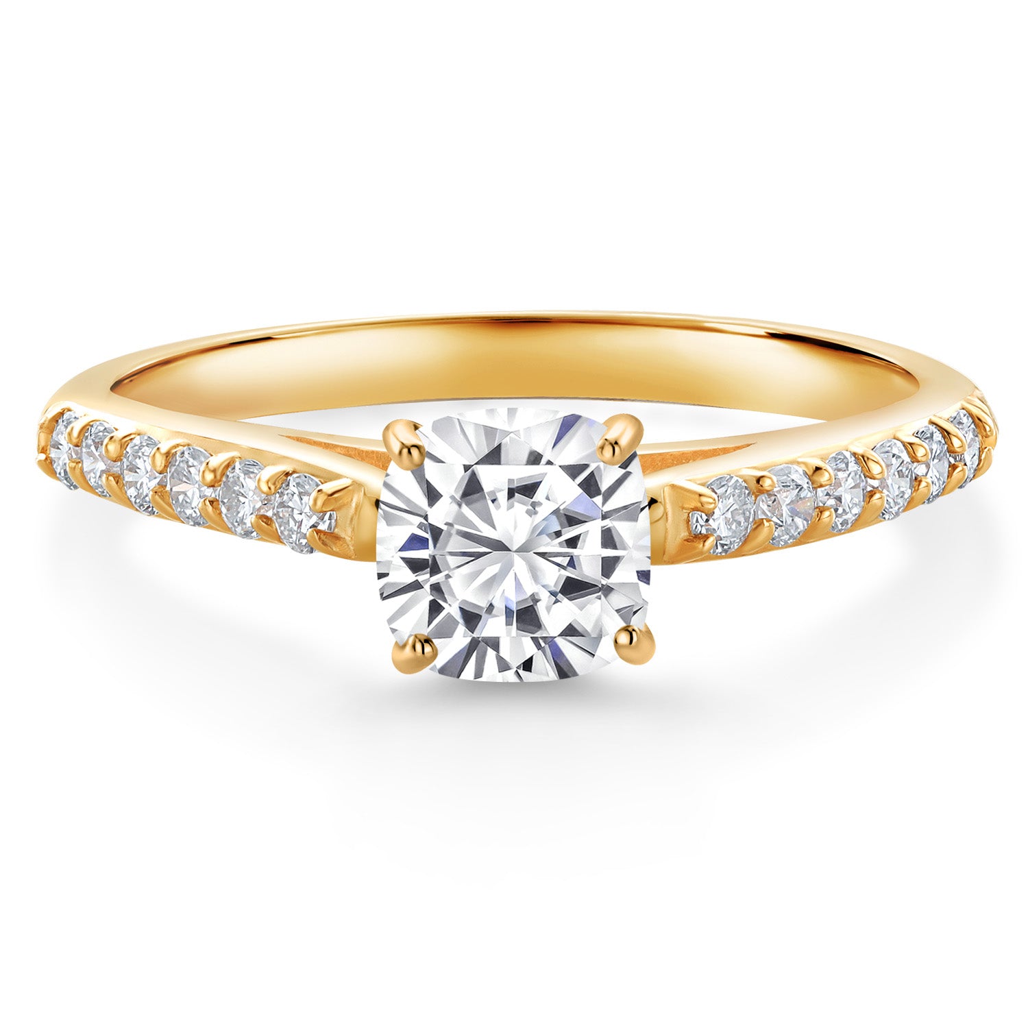 10K Yellow Gold 5MM Cushion Moissanite and Lab Grown Diamond Engagement Ring | 0.81 Cttw | Wedding Anniversary Promise Ring For Women | Available In Size 5, 6, 7, 8, 9