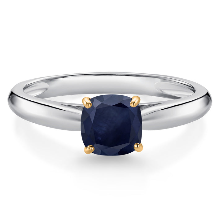 0.70 Ct Cushion Blue Sapphire 10K White and Yellow Gold Engagement Ring