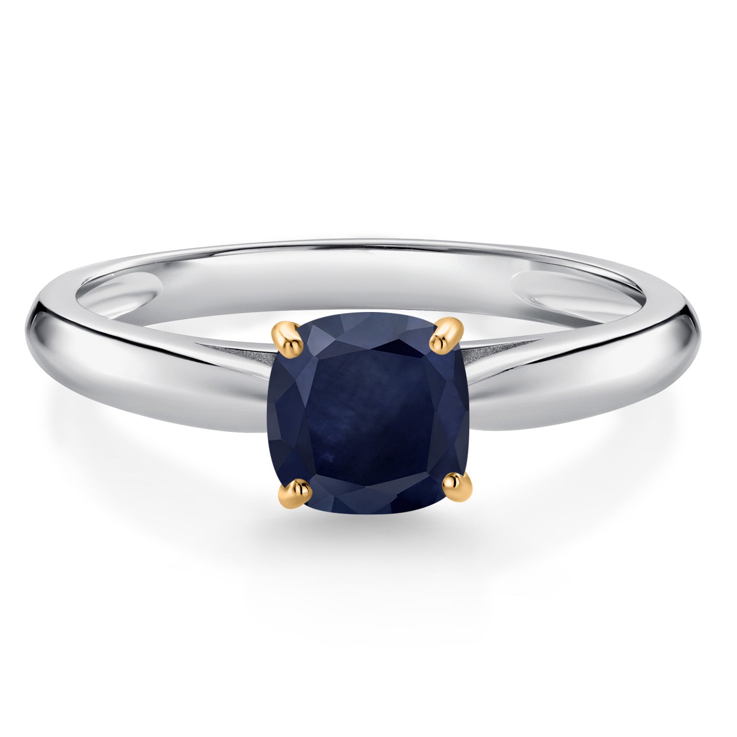 925 Silver and 10K Yellow Gold Blue Sapphire Engagement Ring For Women (0.70 Cttw, Cushion 5MM, Gemstone September Birthstone, Available In Size 5, 6, 7, 8, 9)