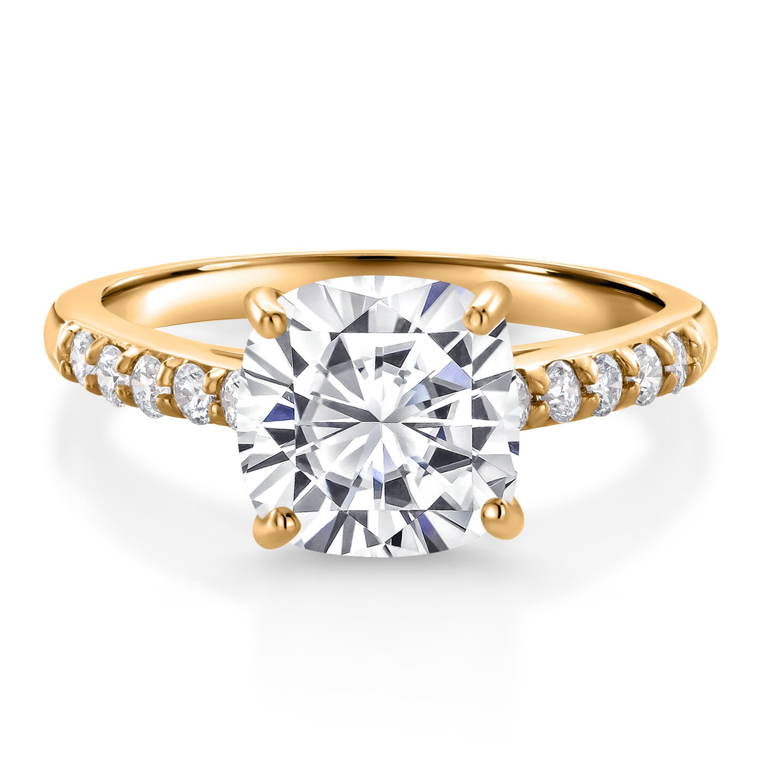 10K Yellow Gold G/H Lab Grown Diamond Engagement Ring Set with Cushion Moissanite (2.60 Cttw)