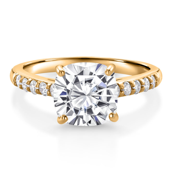 10K Yellow Gold G/H Lab Grown Diamond Engagement Ring Set with Cushion Moissanite (2.60 Cttw)