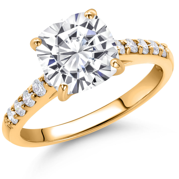 10K Yellow Gold G/H Lab Grown Diamond Engagement Ring Set with Cushion Moissanite (2.60 Cttw)