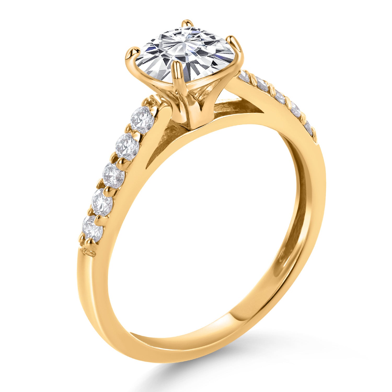 10K Yellow Gold G/H Lab Grown Diamond Engagement Ring Set with Cushion Moissanite (2.60 Cttw)